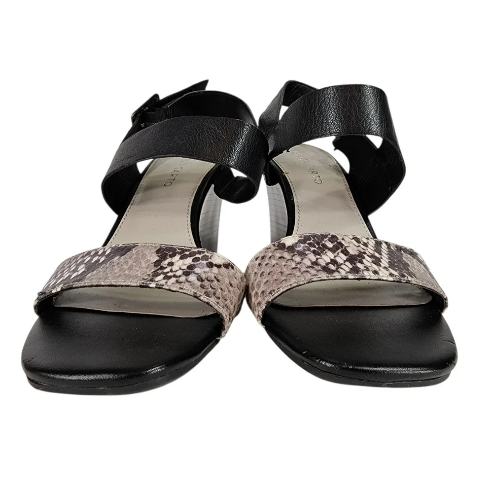 Franco Sarto Hooper Wedge Sandals 9 Black Snake Print Leather Ankle Strap Church
